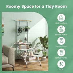 Costway 4-Tier Hanging Plant Stand Ladder Shelf W/Hanging Bar & Trellis Plant Holder in White - thumbnail 4