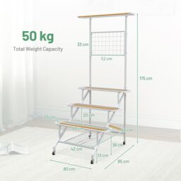Costway 4-Tier Hanging Plant Stand Ladder Shelf W/Hanging Bar & Trellis Plant Holder in White - thumbnail 2