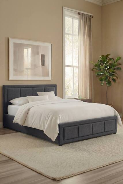 Home Discount Vida Designs Vanita 'Single Ottoman Bed Frame' Storage Linen Fabric in Dark Grey - Size: Single - image 1