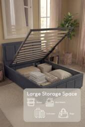 Home Discount Vida Designs Vanita 'Single Ottoman Bed Frame' Storage Linen Fabric in Dark Grey - Size: Single - thumbnail 2