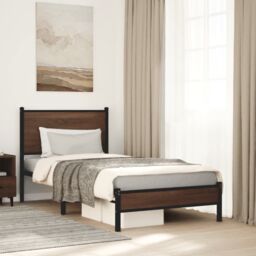 Berkfield Home Metal Bed Frame without Mattress Brown Oak 75x190 cm Small Single - thumbnail 1