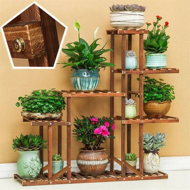 EONLION 5Tier Solid Wood Plant Stand Flower Pot Shelf in Brown - image 1