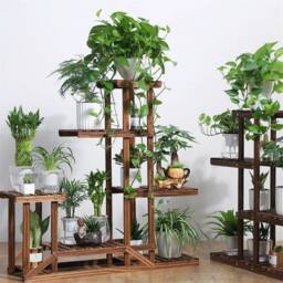 EONLION 5Tier Solid Wood Plant Stand Flower Pot Shelf in Brown - thumbnail 4