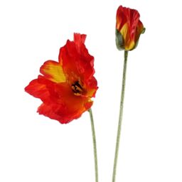 Leaf Pack of 6 x 100cm Artificial Poppy Stem - 2 Flowers in Red - Size: 6 x 100 cm - thumbnail 3
