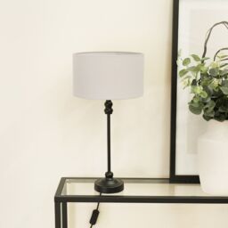 ValueLights Maggie Black Metal Candlestick Table Lamp with Fabric Drum Shade & LED Bulb in White - thumbnail 3