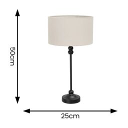 ValueLights Maggie Black Metal Candlestick Table Lamp with Fabric Drum Shade & LED Bulb in White - thumbnail 6