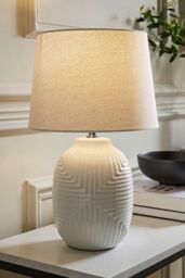 ValueLights Harrison Tapered Shade White Geometic Ribbed Pattern Gloss Table Lamp - Size: Medium