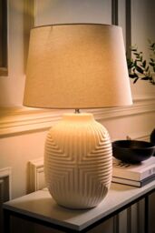 ValueLights Harrison Tapered Shade White Geometic Ribbed Pattern Gloss Table Lamp - Size: Medium - thumbnail 2