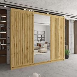 Sliding Wardrobes 4U Sleek Sliding Mirror Wardrobe with LED Various Sizes W250cm x H217cm in Brown - thumbnail 1