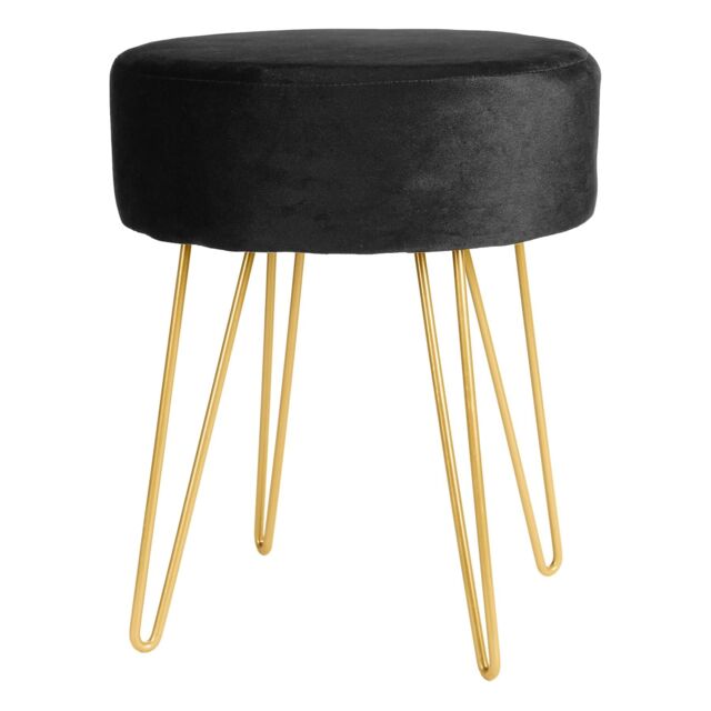Harbour Housewares Round Velvet Footstool - H40 x D35cm - Gold Hairpin Legs in Black - image 1