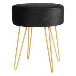 Harbour Housewares Round Velvet Footstool - H40 x D35cm - Gold Hairpin Legs in Black