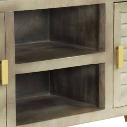 Berkfield Home TV Cabinet Solid Mango Wood Grey with Brass 110x30x48 cm - Size: 110 x 30 x 48 cm - thumbnail 6