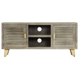 Berkfield Home TV Cabinet Solid Mango Wood Grey with Brass 110x30x48 cm - Size: 110 x 30 x 48 cm