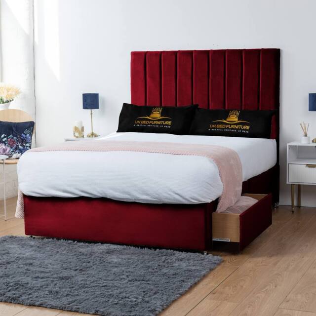 UK Bed Furniture Ashford Divan Bed with 2 Drawers Same Side & 26 Inch headboard in Maroon - Size: Super King - image 1