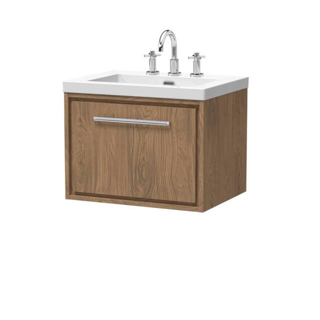Balterley Longnor 1 Drawer Wall Hung Vanity Basin Unit, Antique Oak, 600mm in Brown - image 1
