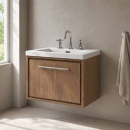 Balterley Longnor 1 Drawer Wall Hung Vanity Basin Unit, Antique Oak, 600mm in Brown - thumbnail 4