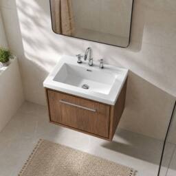 Balterley Longnor 1 Drawer Wall Hung Vanity Basin Unit, Antique Oak, 600mm in Brown - thumbnail 3