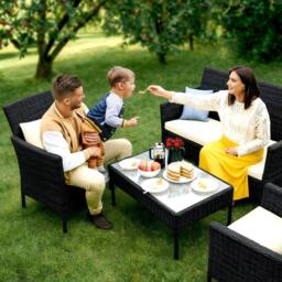Keplin 4pc Rattan Garden Furniture Set - Lounger Sofa, Chairs & Table Set in Black - thumbnail 6