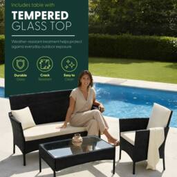 Keplin 4pc Rattan Garden Furniture Set - Lounger Sofa, Chairs & Table Set in Black - thumbnail 5