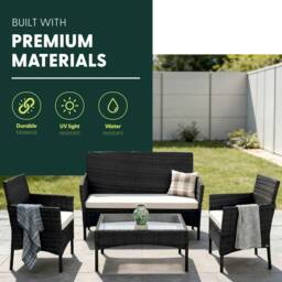 Keplin 4pc Rattan Garden Furniture Set - Lounger Sofa, Chairs & Table Set in Black - thumbnail 3