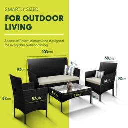 Keplin 4pc Rattan Garden Furniture Set - Lounger Sofa, Chairs & Table Set in Black - thumbnail 2