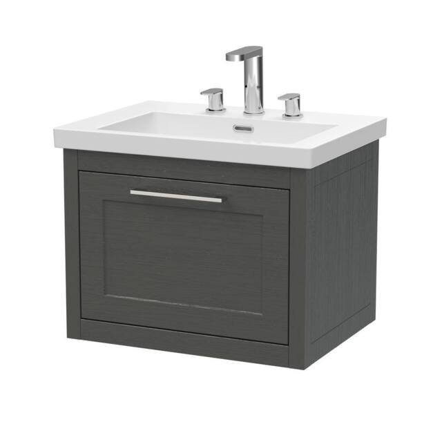 Balterley Blithbury 1 Drawer Vanity Basin Unit, Woodgrain Dark Grey, 600mm in Grey - image 1