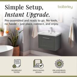 Balterley Blithbury 1 Drawer Vanity Basin Unit, Woodgrain Dark Grey, 600mm in Grey - thumbnail 2