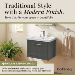 Balterley Blithbury 1 Drawer Vanity Basin Unit, Woodgrain Dark Grey, 600mm in Grey - thumbnail 4