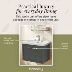 Balterley Blithbury 1 Drawer Vanity Basin Unit, Woodgrain Dark Grey, 600mm in Grey - thumbnail 7