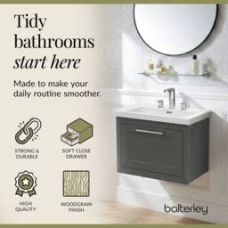 Balterley Blithbury 1 Drawer Vanity Basin Unit, Woodgrain Dark Grey, 600mm in Grey - thumbnail 3
