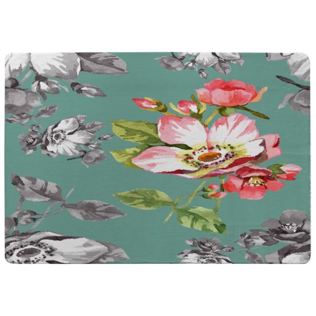 Benjamin Tate Design Bright Flower On Green Rug in Natural - Size: Large - image 1