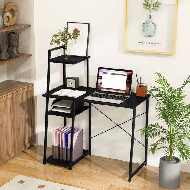 Costway Home Office Desk Computer Desk PC Laptop Table w/ Bookshelf & Host Stand in Black - image 1