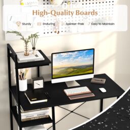 Costway Home Office Desk Computer Desk PC Laptop Table w/ Bookshelf & Host Stand in Black - thumbnail 6