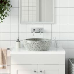 Berkfield Home Countertop Basin Grey Round Œ¶41x14 cm Ceramic - Size: 41x14 cm - thumbnail 1