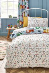 Catherine Lansfield 'Digger Dreams' Reversible Duvet Cover Set in Blue - Size: Single - thumbnail 2
