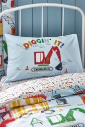 Catherine Lansfield 'Digger Dreams' Reversible Duvet Cover Set in Blue - Size: Single - thumbnail 3