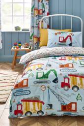 Catherine Lansfield 'Digger Dreams' Reversible Duvet Cover Set in Blue - Size: Single - thumbnail 1