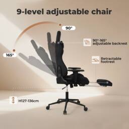 VOGREX Black 165 Recline Ergonomic Executive Chair Pocket Spring Seat - thumbnail 4