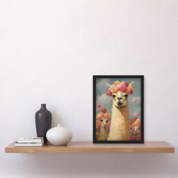Artery8 Wall Art Print The Llama Wedding Rose Bloom Flower Headdress Fun Artwork Kids Bedroom Artwork Framed A4 in Black - thumbnail 2