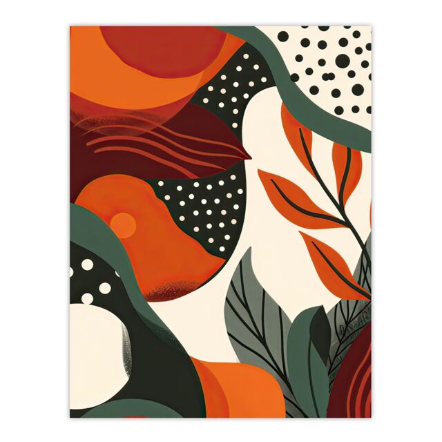 "Artery8 Abstract Botanical Sunrise Design Orange Bold Wall Art Print - Size: W12"" x H16""" - image 1