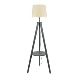 ValueLights Morrigan Grey Wood Tripod Floor Lamp Scallop White Trim Tapered Shade in Natural - thumbnail 3