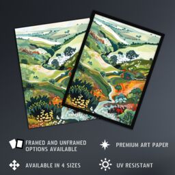Artery8 Otley Chevin Forest Park Painting Trippy Summer Framed Art Print in Green - Size: A4 - thumbnail 2