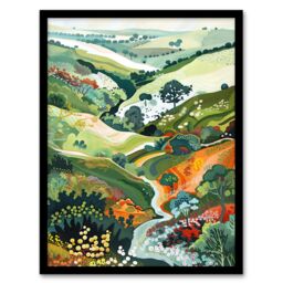 Artery8 Otley Chevin Forest Park Painting Trippy Summer Framed Art Print in Green - Size: A4 - thumbnail 1