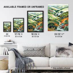 Artery8 Otley Chevin Forest Park Painting Trippy Summer Framed Art Print in Green - Size: A4 - thumbnail 3