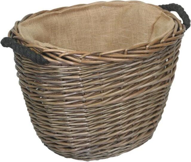 Red Hamper Wicker Oval Hessian Lined Log Basket in Brown - image 1