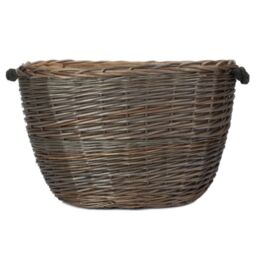Red Hamper Wicker Oval Hessian Lined Log Basket in Brown - thumbnail 3