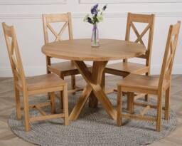 Thats Furniture Oregon Round Oak Dining Table & 4 Berkeley Chairs in Brown - thumbnail 2