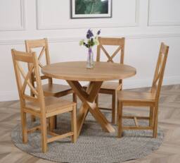 Thats Furniture Oregon Round Oak Dining Table & 4 Berkeley Chairs in Brown - thumbnail 1