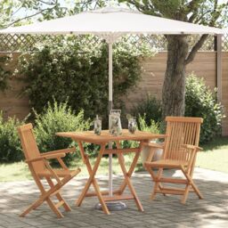 Berkfield Home 3 Piece Folding Garden Bistro Set Solid Wood Acacia in Beige - thumbnail 1