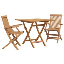 Berkfield Home 3 Piece Folding Garden Bistro Set Solid Wood Acacia in Beige - thumbnail 2